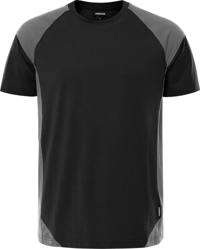 T-shirt van zware kwaliteit gemaakt van gerecycled polyester en katoen. Duurzaam en comfortabel T-shirt dat is goedgekeurd voor industrieel wassen, verkrijgbaar in een tweekleurig design. Concept: Skarup - Zwart/Grijs
